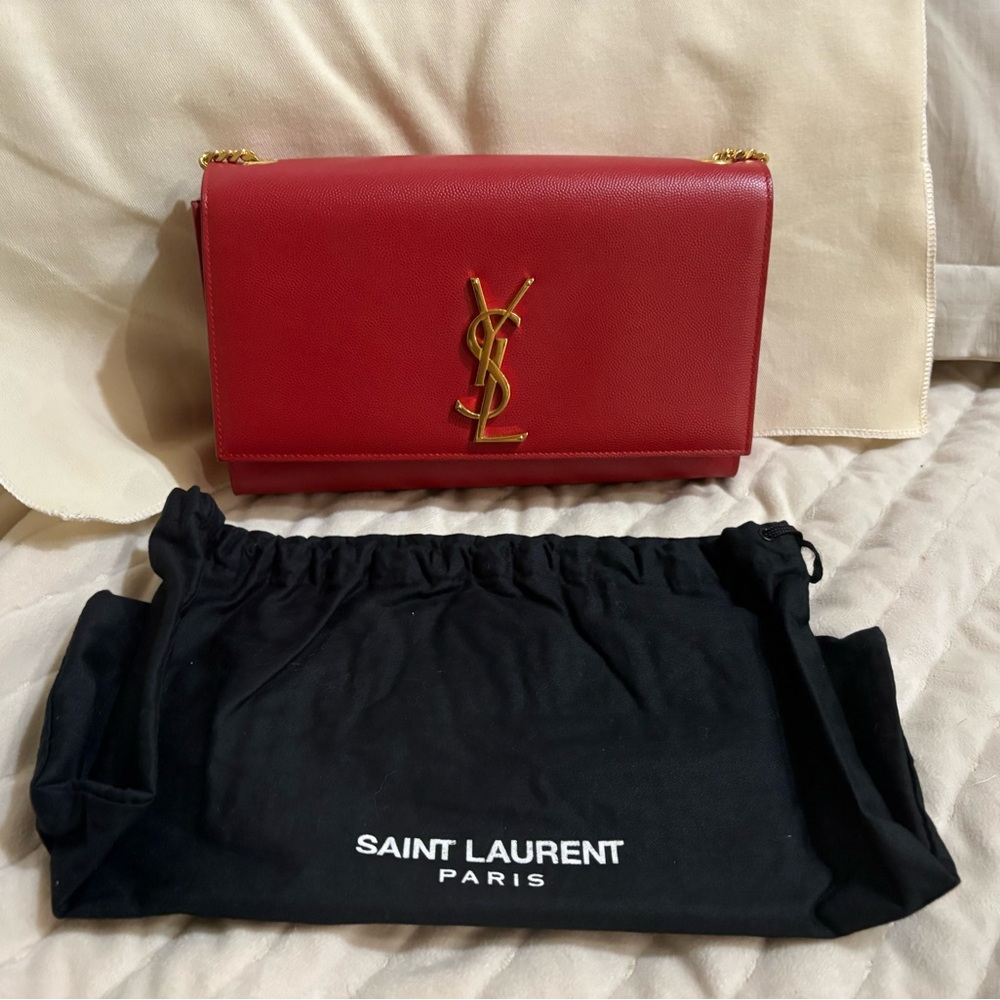 Yves Saint Laurent Red Clutch with Gold Chain - Picture 10 of 12